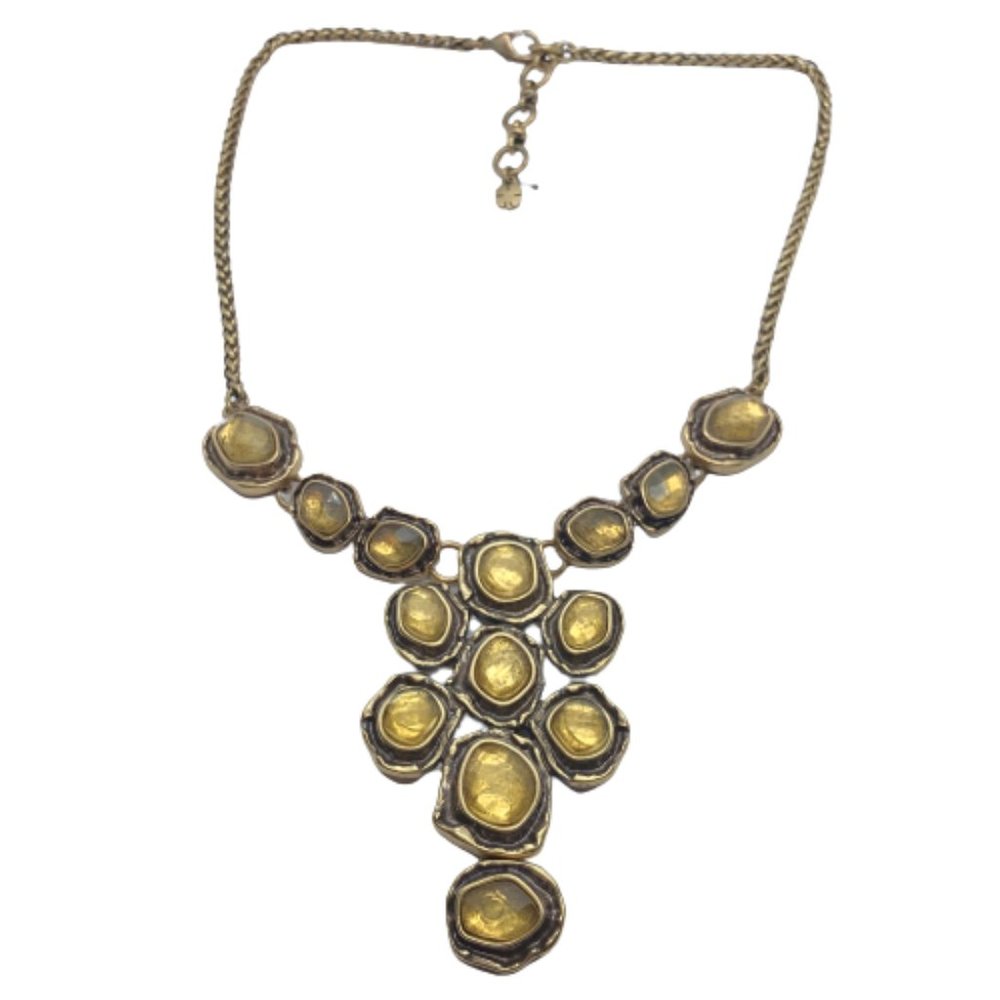 Lucky Brand Golden Brass Tone Yellow Rhinestone 16-18" Statement Necklace